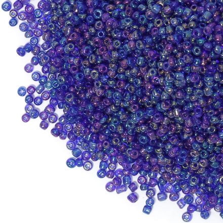 GLASS SEED BEADS - BALL 2mm - TRANSPARENT RAINBOW - BLUE (DARK) 168 - 50g Hole-0.8mm