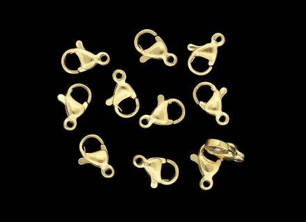 METAL ELEMENTS - LOBSTER CLAW CLASP PARROT CLOSURE - STEEL  304 - 7x10x3.5mm GOLD COLOR - PACKAGE 50pcs. Hole-1.4mm