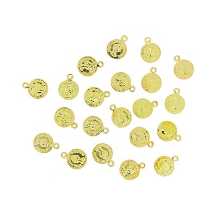 METAL ELEMENTS - IMITATION COIN FOR JEWELRY WITH RING - 10mm - MODEL 03 - GOLD COLOR - NICKEL FREE - PACKAGE 1000pcs. Hole-1.5mm