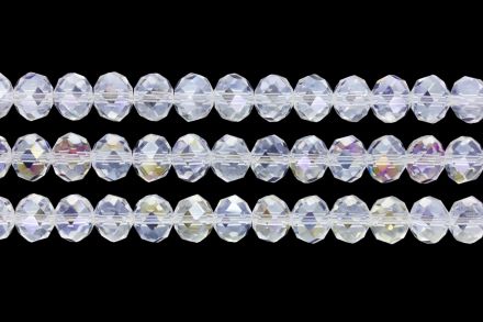 GLASS BEADS - FACETED RONDELLE CRYSTALS - 10x8mm - АВ TRANSPARENT - WHITE 097 - STRING (70pcs.) Hole-1.5mm