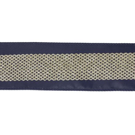 TAPE AND LACE - GLITTER - MODEL 01 - 6.0cm BLUE (DARK) AND GOLD - 25yards(22m)