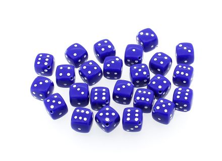 ACRYLIC BEADS - DICE - 11x6x8mm BLUE WITH WHITE - PACKAGE 500g Hole-1.5mm (900pcs.)