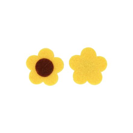 TEXTILE BEADS - FELT - FLOWER 05 - 30x30mm YELLOW AND BROWN - PACKAGE 30pcs.