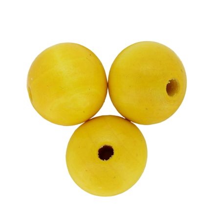 WOODEN BEADS - BALL SHAPED - 28x30mm YELLOW 12 - PACKAGE 50pcs. Hole-5.0mm