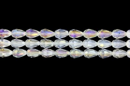 GLASS BEADS - TEARDROP CRYSTALS - 8x12mm - AB TRANSPARENT - WHITE 097 - STRING (60pcs.) Hole-1.5mm