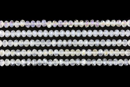 GLASS BEADS - FACETED RONDELLE CRYSTALS - 6x5mm - АВ TRANSPARENT - WHITE 097 - STRING (88pcs.) Hole-1.2mm