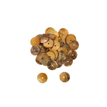 MOTHER OF PEARL BEADS  - FLAKE 02 - CIRCLE 01 - 15x0.8mm ORANGE - 10g Hole-1.4mm (27pcs.)