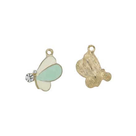 METAL BEADS WITH ENAMEL - PENDANT - BUTTERFLY 09 - 12x20x4mm GOLD-ECRU-TURQUOISE (LIGHT) - PACKAGE 30pcs. Hole-1.8mm