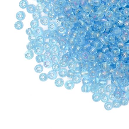 GLASS SEED BEADS - BALL 4mm - TRANSPARENT RAINBOW - BLUE (LIGHT) 163 - 50g Hole-1.5mm