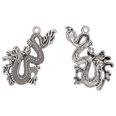 METAL BEADS - PENDANT - DRAGON 03 - 32x53x3mm NICKEL - 1pc. Hole-3.0mm