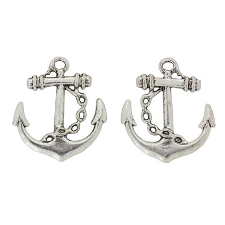 METAL BEADS - PENDANT - ANCHOR 11 - 24x27x2mm NICKEL - 3pcs. Hole-2.5mm