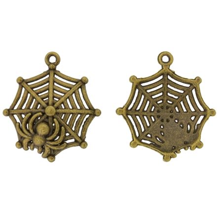 METAL BEADS - PENDANT - SPIDER WEB 02 - 32x35x5mm ANTIQUE BRONZE - 2pcs. Hole-2.0mm
