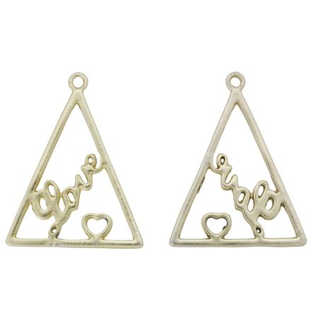 METAL BEADS - PENDANT - TRIANGLE 03 LOVE - 27x34x1.4mm GOLD - PACKAGE 30pcs. Hole-1.8mm