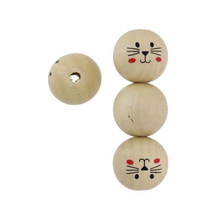 WOODEN FIGURES - BALL CAT 01 - 28mm NATURAL (DARK) (VARNISH) - 2pcs. Hole-5.5mm