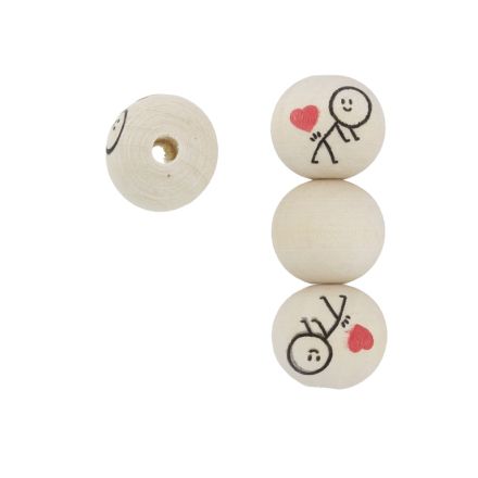 WOODEN FIGURES - BALL BOY AND HEART 01 - 20mm NATURAL И RED - 10pcs. Hole-4.5mm