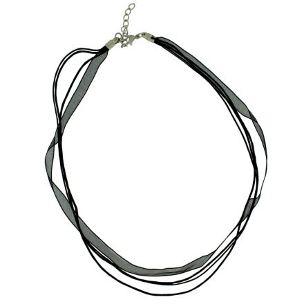 NECKLACE WITH CLASP - THREAD AND ORGANZA - NECKLACE - 43+4cm BLACK 332 - 1pc.