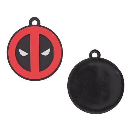 PLASTIC BEADS - RUBBER 3D - PENDANT - DEADPOOL 01 LOGO - 45x40x4mm RED-WHITE-BLACK - PACKAGE 20pcs. Hole-4.5mm