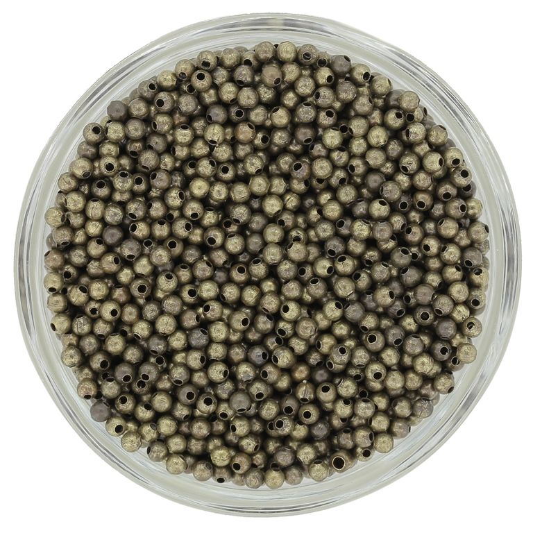 METAL BEADS FOR STRINGING - BALL - 2mm ANTIQUE BRONZE - 10000pcs. Hole-1.0mm