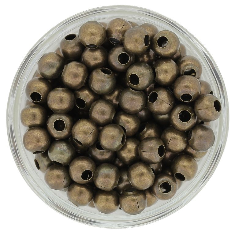 METAL BEADS FOR STRINGING - BALL - 6mm ANTIQUE BRONZE - 100pcs. Hole-2.5mm