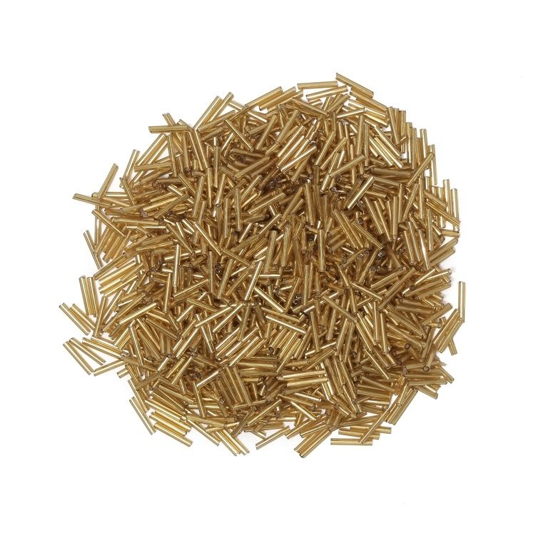 GLASS SEED BEADS - BUGLES 11x2mm - SILVER THREAD - GOLD 22 - PACKAGE 450g Hole-0.8mm