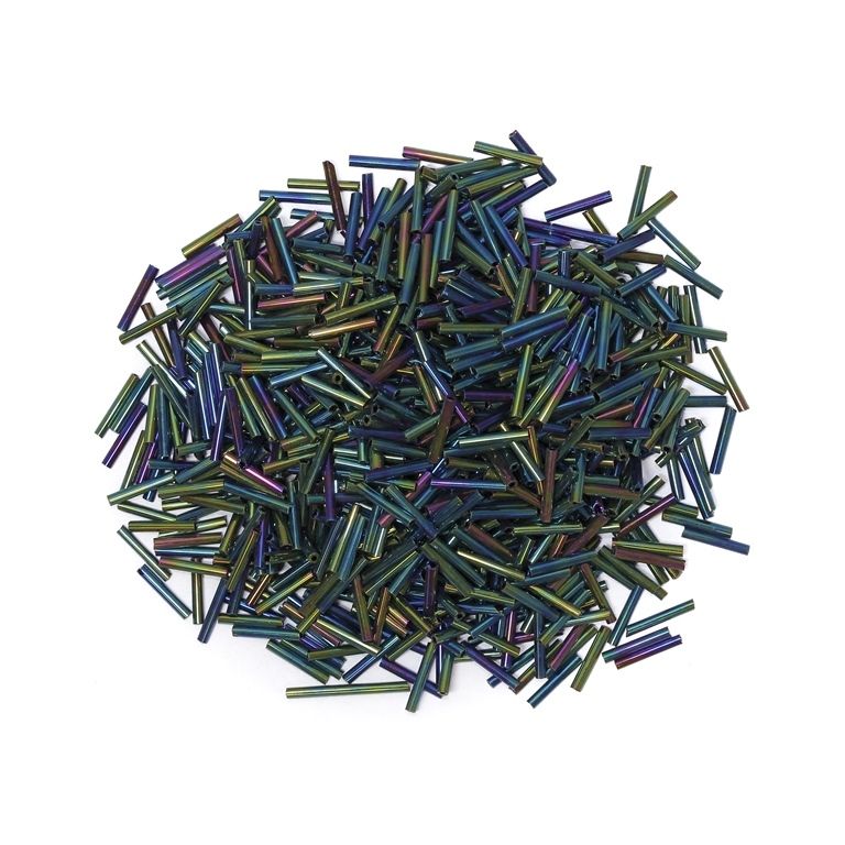 GLASS SEED BEADS - BUGLES 12x2mm - IRIS - MIX 615 - PACKAGE 450g Hole-0.8mm