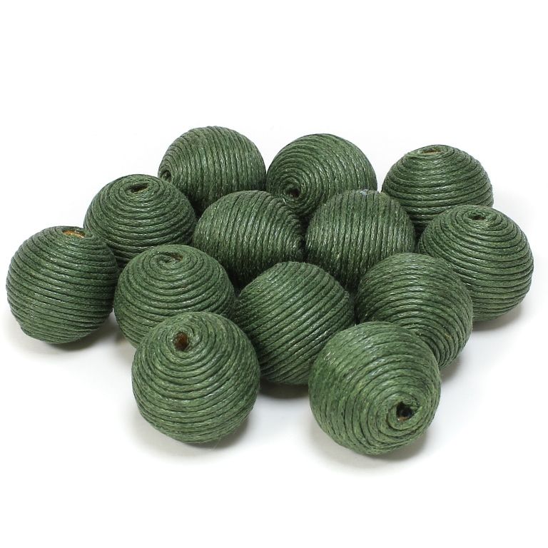 BALL WITH THREAD - COTTON - 20mm - GREEN (DARK) - PACKAGE 50pcs. Hole-4.0mm