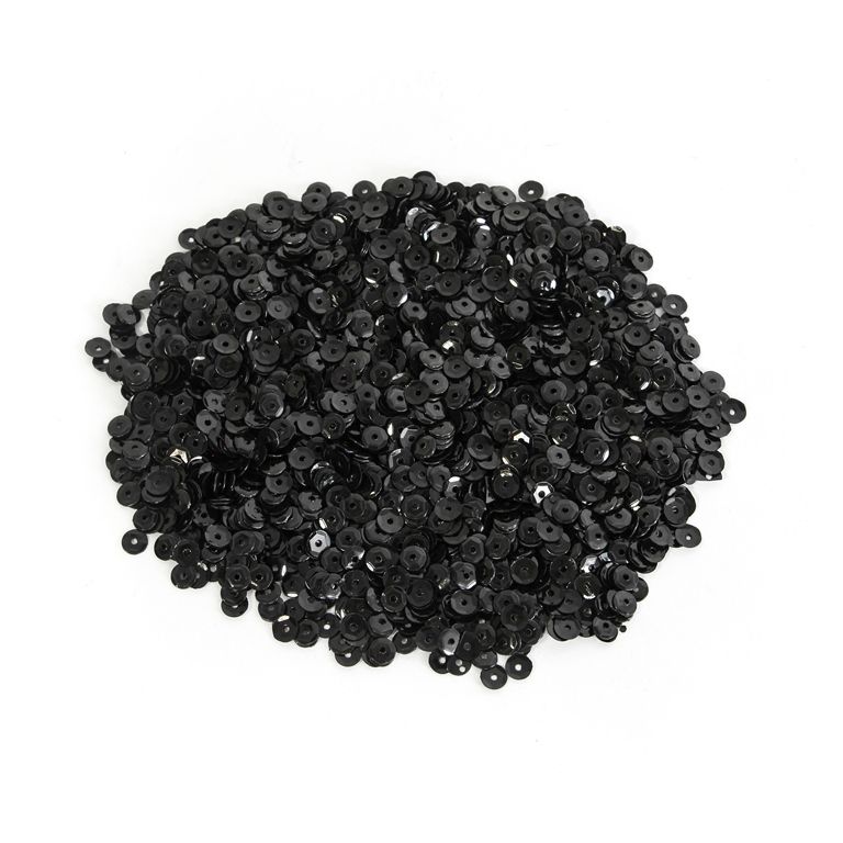 SEQUINS - CIRCLE 04 RELIEF - OPAQUE - 4mm BLACK 074 - PACKAGE 250g Hole-1.0mm