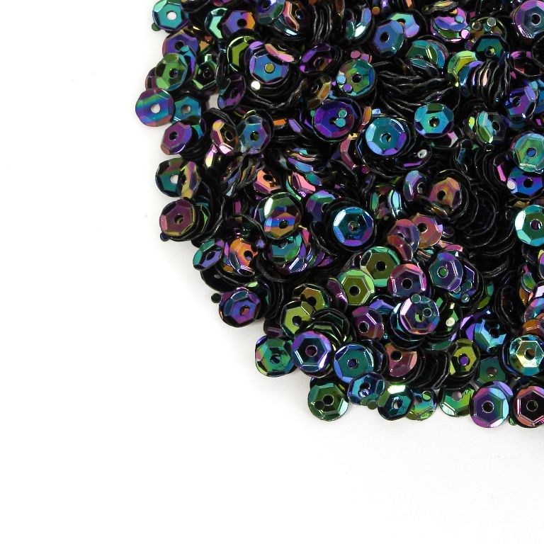SEQUINS - CIRCLE 04 RELIEF - OPAQUE АВ - 5mm BLACK 078 - 20g Hole-1.0mm