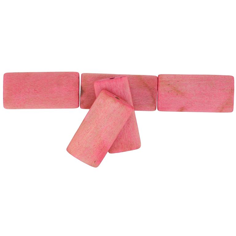 WOODEN BEADS - CONVEX RECTANGULAR - 40х20х6mm PINK - PACKAGE 100pcs. Hole-3.0mm