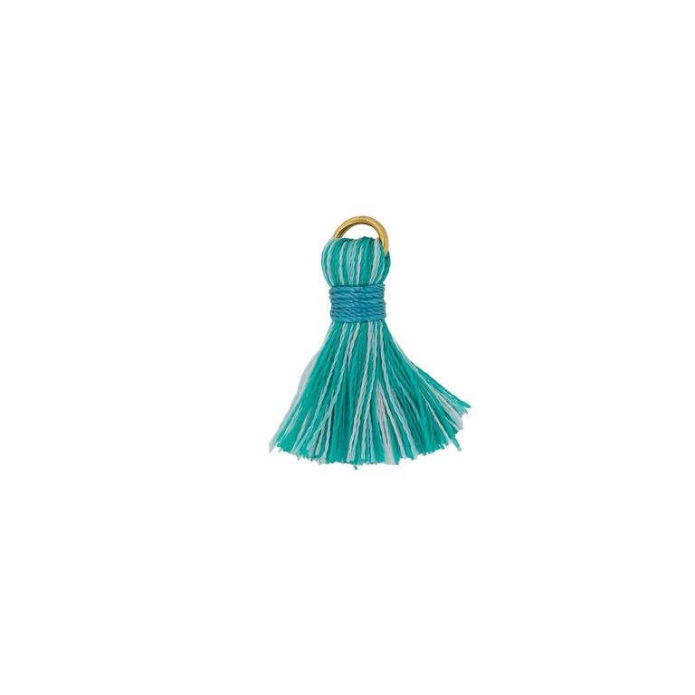 TEXTILE BEADS - TASSEL POLYESTER - 2.5cm TURQUOISE-WHITE 393 - PACKAGE 100pcs.