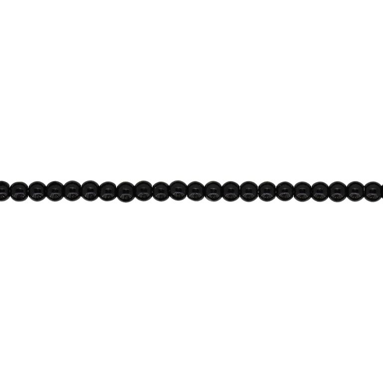 GLASS BEADS ON A STRING - BALL - 4mm BLACK - STRING (100 pcs.) Hole-1.0mm