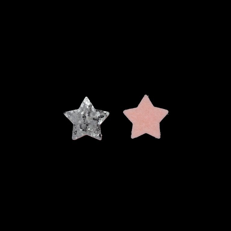 TEXTILE BEADS - FELT - STAR 05 - 20x20mm SILVER AND PINK - PACKAGE 50pcs.