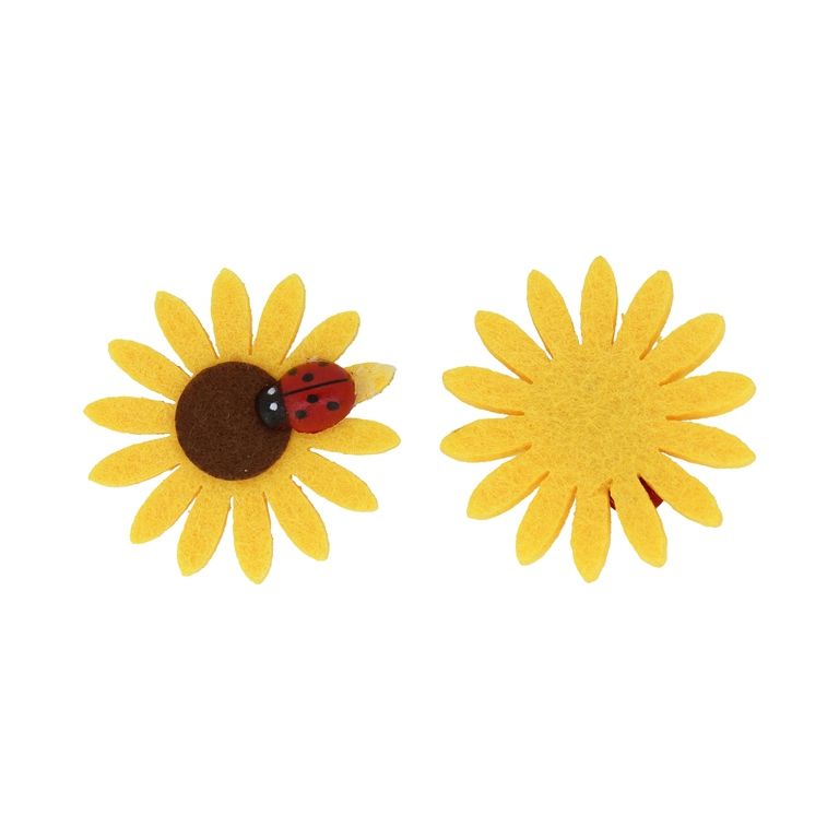TEXTILE BEADS - FELT - SUNFLOWER WITH LADYBUG 02 - 38mm YELLOW - PACKAGE 25pcs.