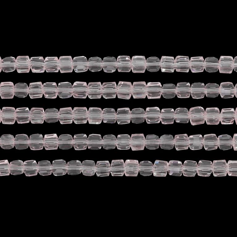  GLASS BEADS - CRYSTALS - CUBE 4x4mm - TRANSPARENT - PINK (LIGHT) 030 - STRING (98pcs.) Hole-1.2mm
