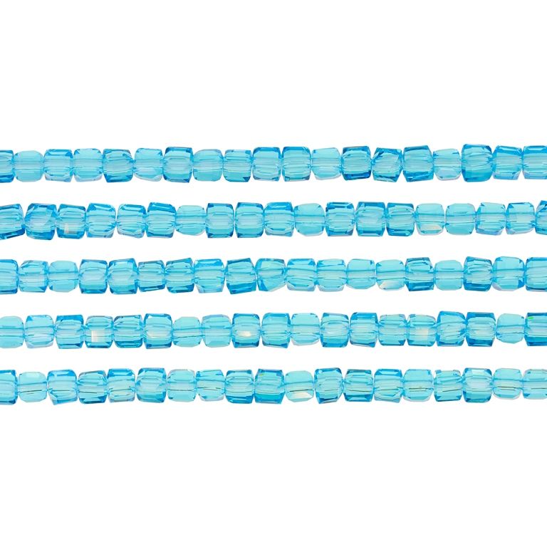  GLASS BEADS - CRYSTALS - CUBE 4x4mm - TRANSPARENT - BLUE (LIGHT) 008 - STRING (98pcs.) Hole-1.2mm