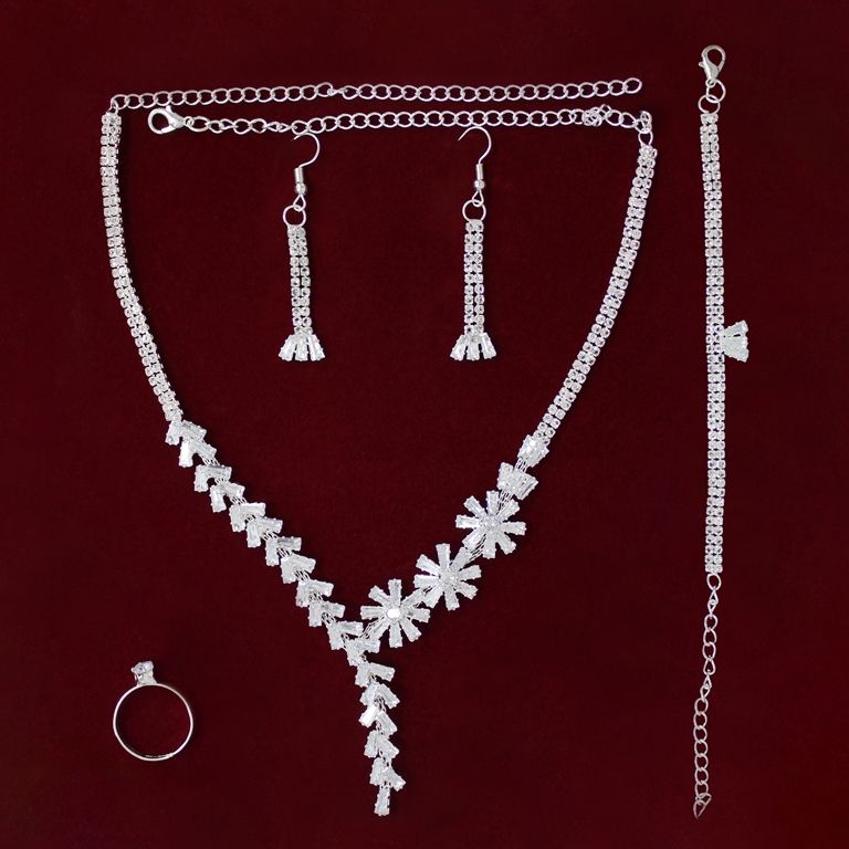 JEWELRY - SET - ZIRCON - S61 - SILVER WITH WHITE - 1 set