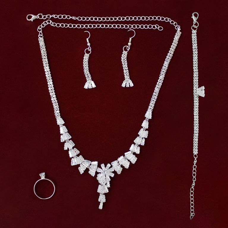 JEWELRY - SET - ZIRCON - S62 - SILVER WITH WHITE - PACKAGE (2 sets)