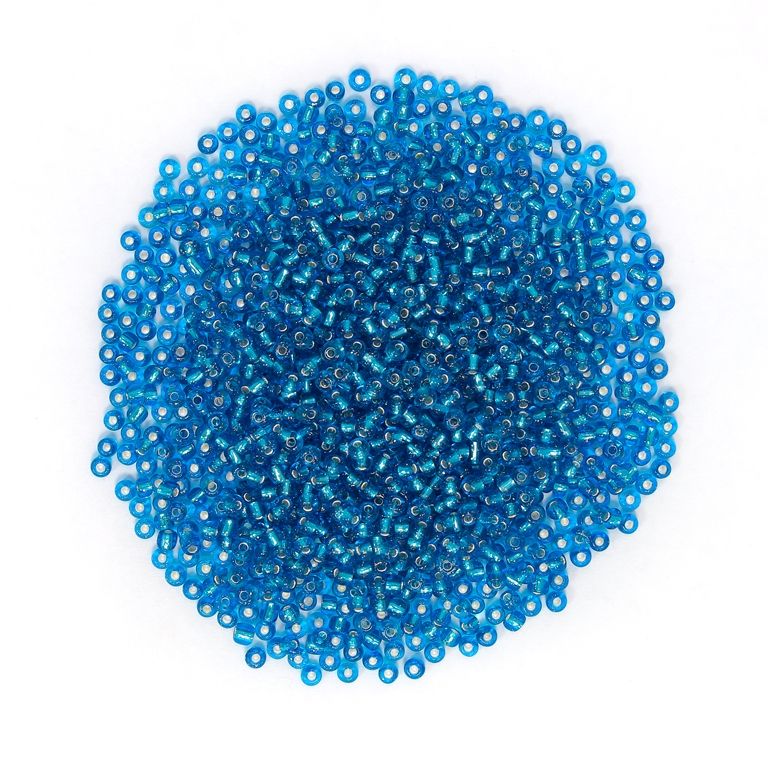 GLASS SEED BEADS - BALL 3mm - SILVER THREAD - BLUE (LIGHT) - PACKAGE 450g Hole-1.0mm