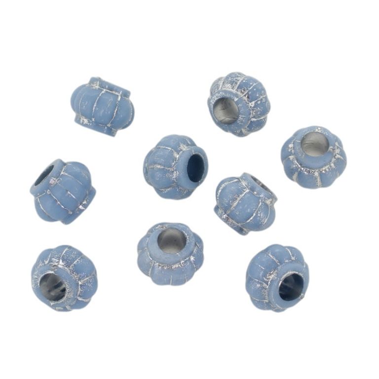 OPAQUE SILVER WASHED PLASTIC BEADS - SILVER THREAD - LANTERN 02 - 7х10mm BLUE - 50g Hole-4.0mm (150pcs.)