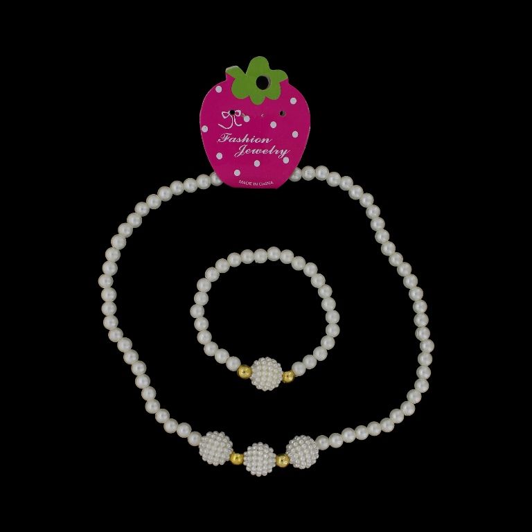 JEWELRY - SET - ELASTIC - PLASTIC PEARLS - RASPBERRY S77- WHITE-GOLD - 1 set