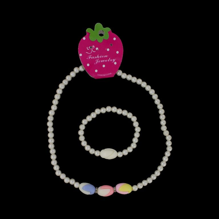 JEWELRY - SET - ELASTIC - PLASTIC PEARLS - OVAL S72 - WHITE-MIX - PACKAGE (6 sets)