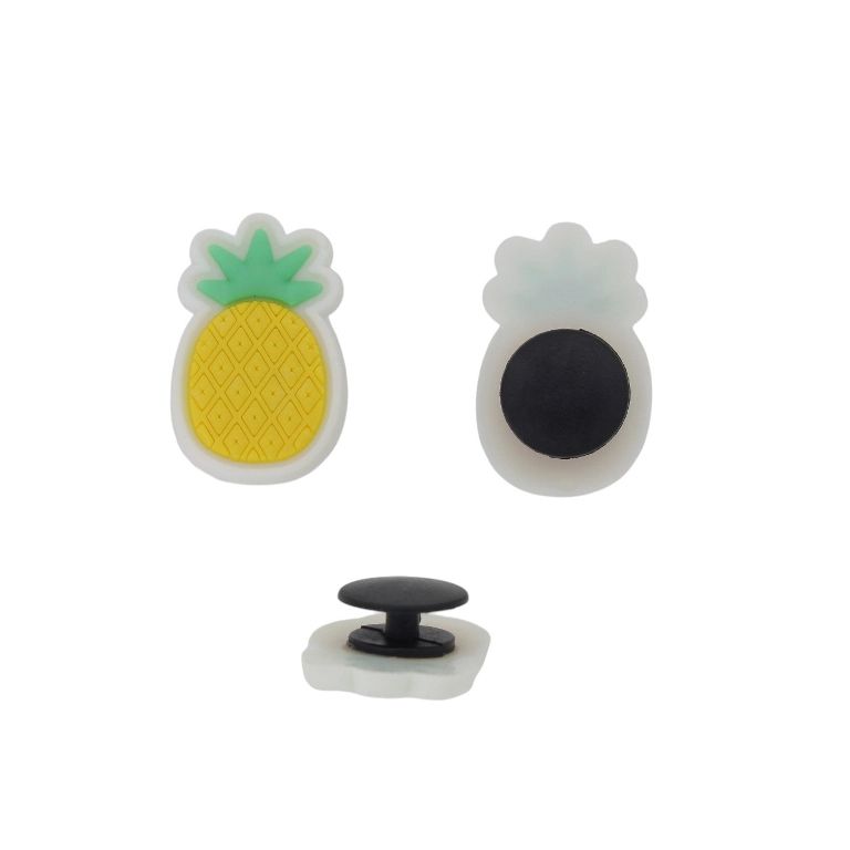 PLASTIC BEADS - RUBBER 3D - BUTTON - PINEAPPLE 06 - 16x26x2mm WHITE-YELLOW-GREEN - 2pcs.