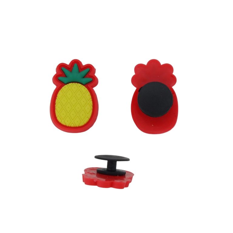 PLASTIC BEADS - RUBBER 3D - BUTTON - PINEAPPLE 06 - 16x26x2mm RED-YELLOW-GREEN - 2pcs.