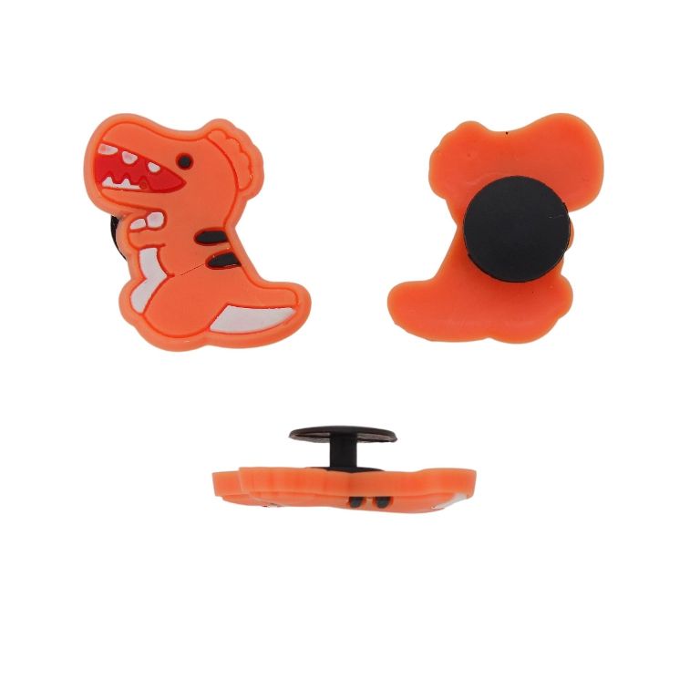 PLASTIC BEADS - RUBBER 3D - BUTTON - DINOSAUR 07 - 26x30x3mm ORANGE-WHITE - PACKAGE 20pcs.