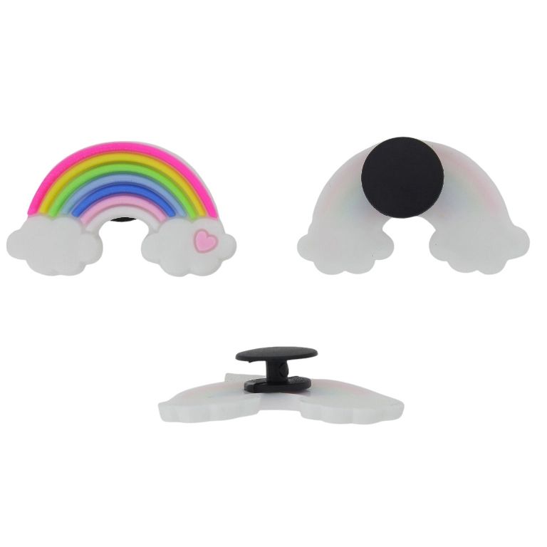 PLASTIC BEADS - RUBBER 3D - BUTTON - RAINBOW 03 WITH CLOUD - 34x21x3mm WHITE-MIX - 2pcs.