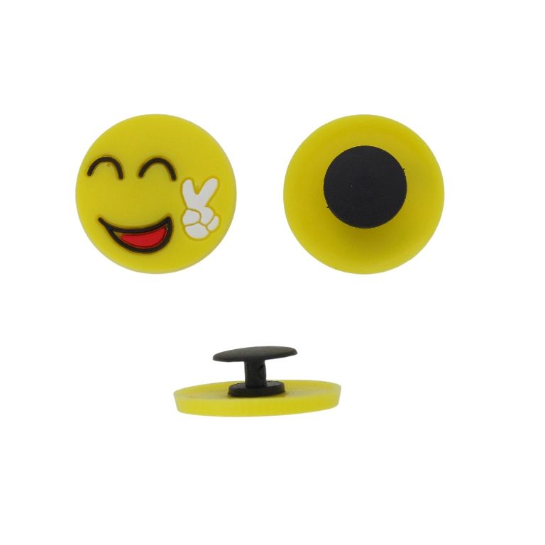 PLASTIC BEADS - RUBBER 3D - BUTTON - SMILEY FACE EMOJI 08 - 23x3mm YELLOW-RED - 2pcs.