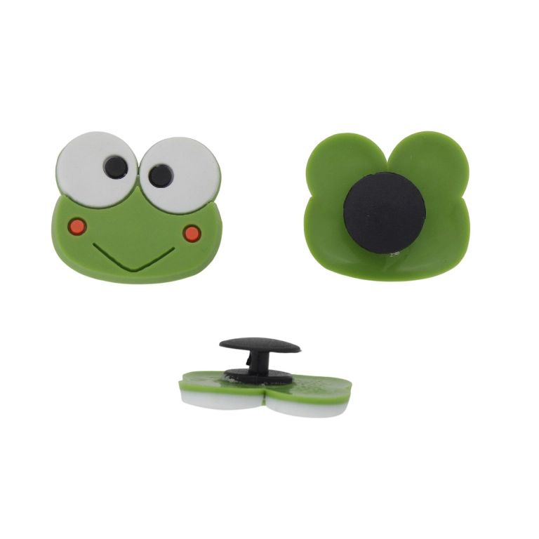 PLASTIC BEADS - RUBBER 3D - BUTTON - FROG 03 - 25x23x3mm GREEN-WHITE - PACKAGE 20pcs.