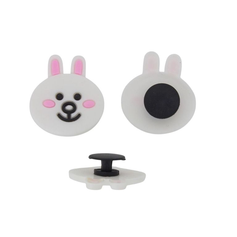PLASTIC BEADS - RUBBER 3D - BUTTON - RABBIT 18 - 25x28x3mm WHITE-PINK-BLACK - PACKAGE 20pcs.