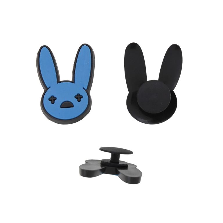PLASTIC BEADS - RUBBER 3D - BUTTON - RABBIT 19 - 21x30x3mm BLUE-BLACK - 2pcs.