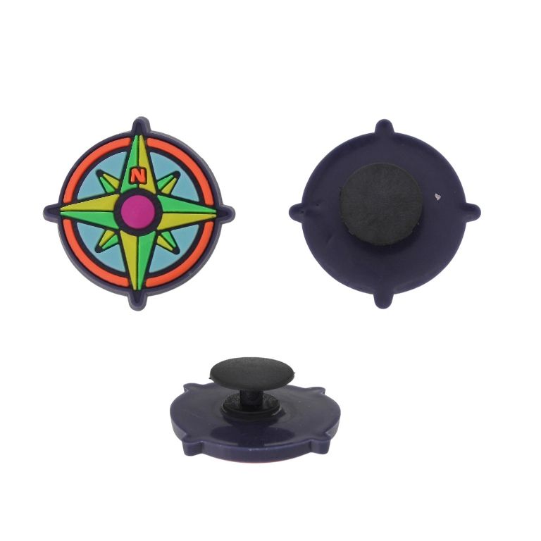 PLASTIC BEADS - RUBBER 3D - BUTTON - COMPASS 01 - 29x3mm YELLOW-GREEN-BLUE - 2pcs.